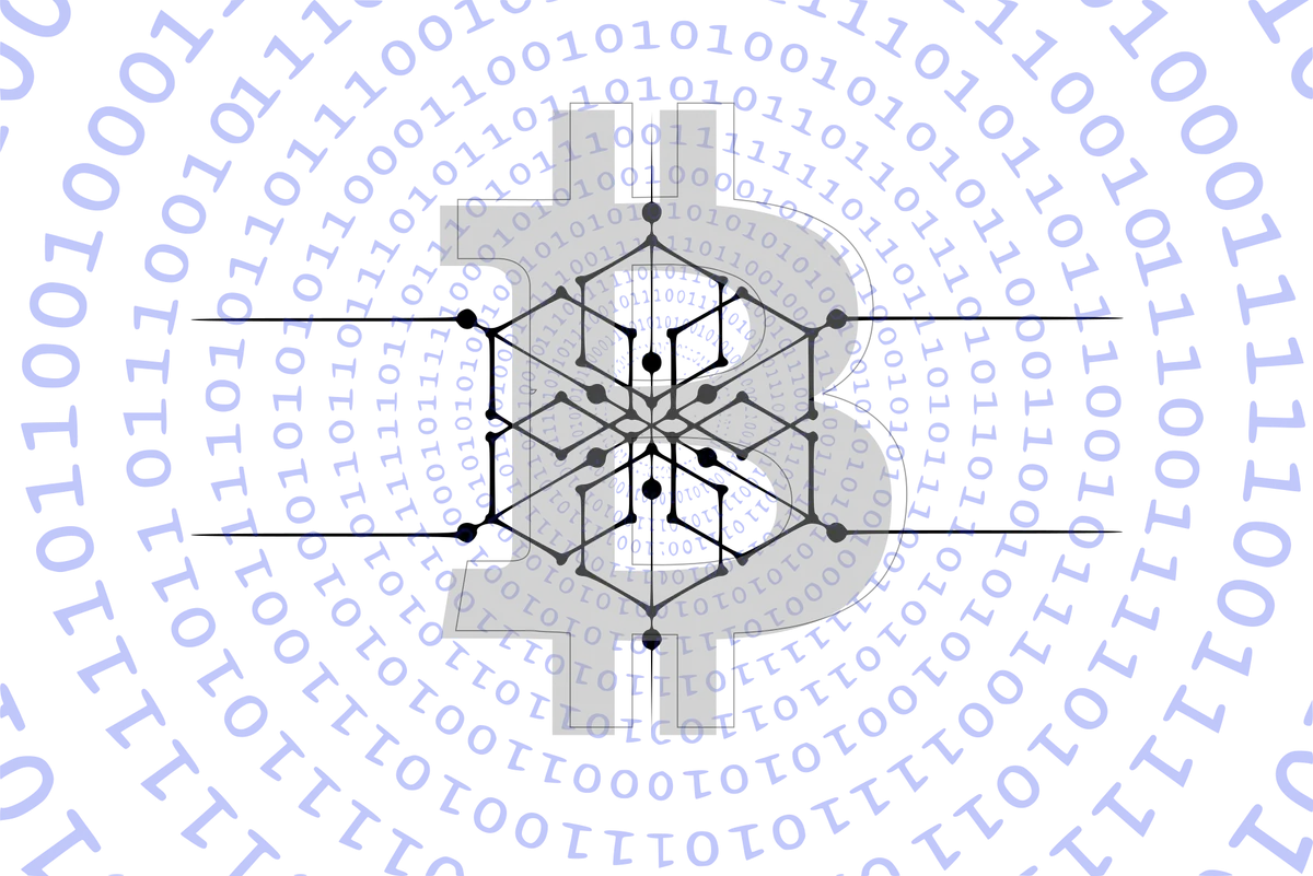 Ringe aus Binärcode um ein leuchtendes Münzsymbol, als Sinnbild dafür, wie ein Blockchain-Explorer rohe On-Chain-Daten in lesbare Seiten übersetzt